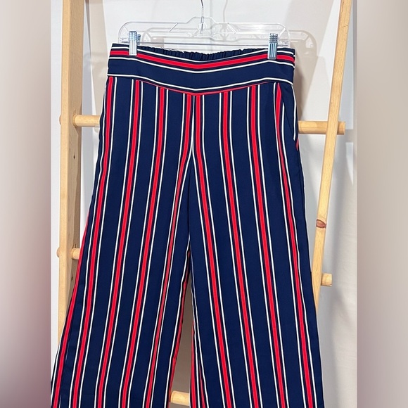 CYNTHIA ROWLEY Navy and red striped‎ wide leg crop pant size 6. - Picture 3 of 13